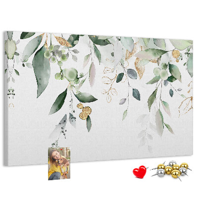 Tablero de corcho decorado hojas delicadas en tonos verdes