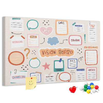 Pizarra de corcho Tablero de sueños colorido con notas