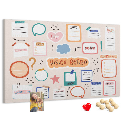 Pizarra de corcho tablero de notas colorido para sueños