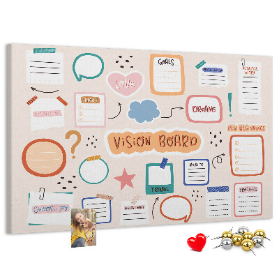 Pizarra de corcho tablero de notas colorido para sueños