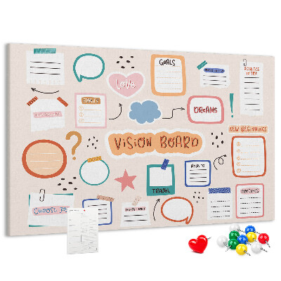 Pizarra de corcho tablero de notas colorido para sueños
