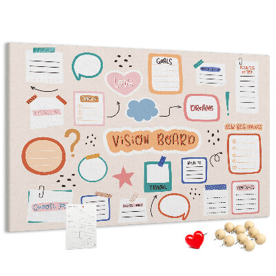 Pizarra de corcho tablero de notas colorido para sueños