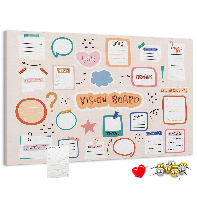 Pizarra de corcho tablero de notas colorido para sueños