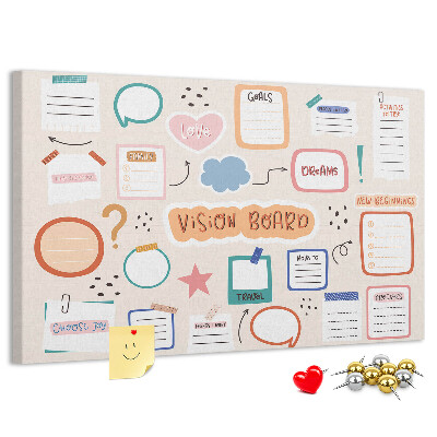 Pizarra de corcho tablero de notas colorido para sueños