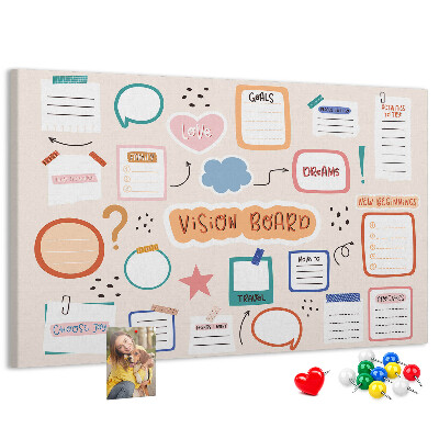 Pizarra de corcho tablero de notas colorido para sueños
