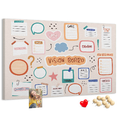 Pizarra de corcho tablero de notas colorido para sueños