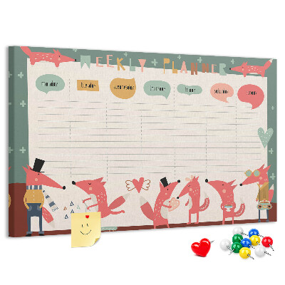 Tablero de corcho decorado Animales retro en una agenda semanal