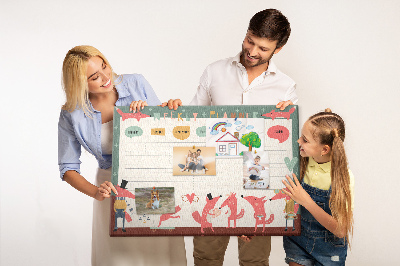 Tablero de corcho decorado con diseño de animales retro y agenda semanal