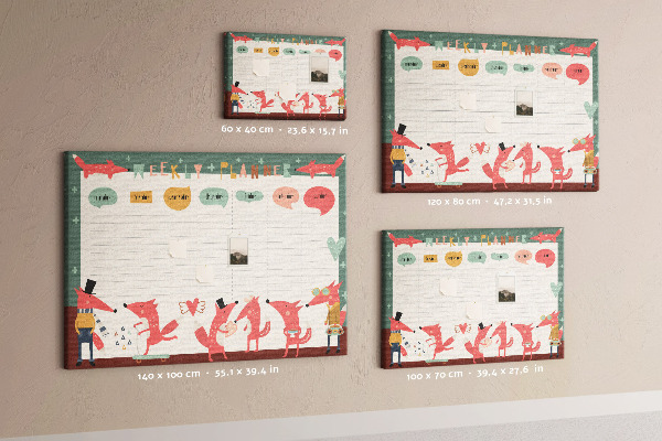 Tablero de corcho decorado con diseño de animales retro y agenda semanal