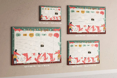 Tablero de corcho decorado con diseño de animales retro y agenda semanal