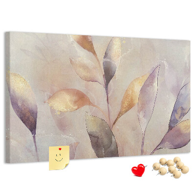 Pizarra de corcho con diseño de hojas delicadas en tonos pastel