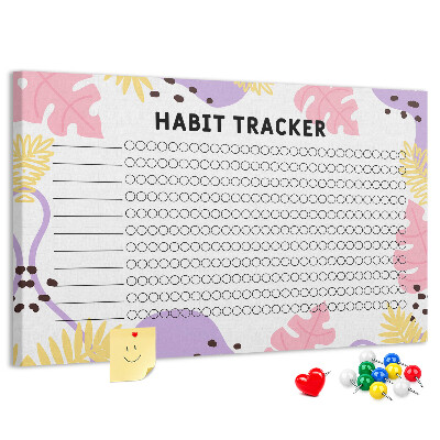 Tablero de corcho decorado Diseño tropical con hojas y puntos.