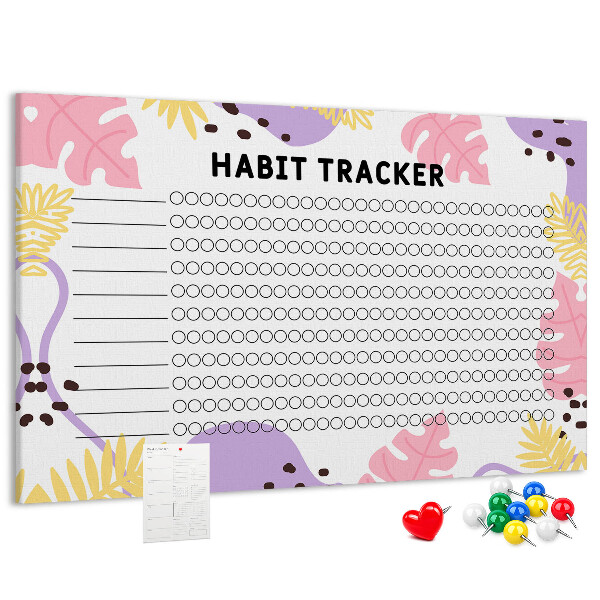 Tablero de corcho decorado con diseño tropical de hojas y puntos