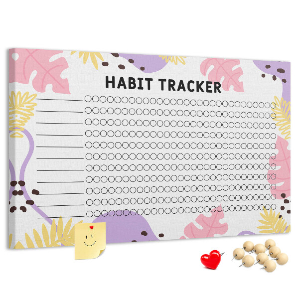 Tablero de corcho decorado con diseño tropical de hojas y puntos