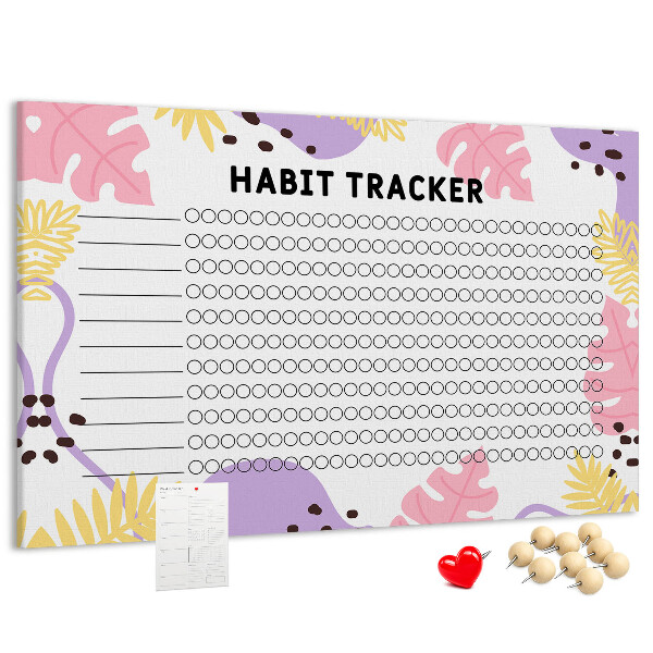 Tablero de corcho decorado con diseño tropical de hojas y puntos