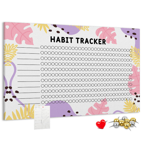Tablero de corcho decorado con diseño tropical de hojas y puntos