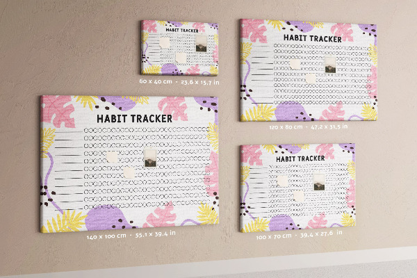 Tablero de corcho decorado con diseño tropical de hojas y puntos