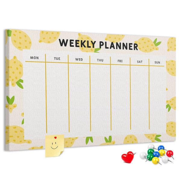 Tablero de anuncios calendario semanal con diseño de limones