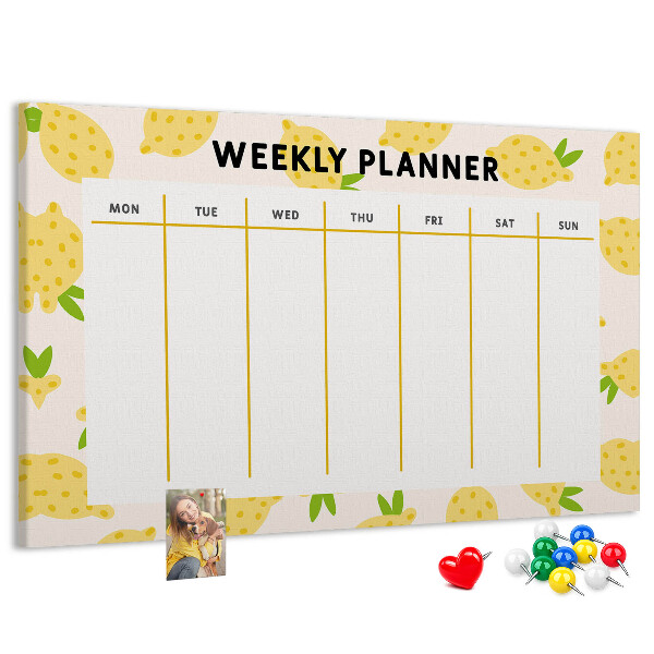 Tablero de anuncios calendario semanal con diseño de limones