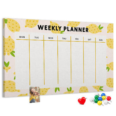 Tablero de anuncios calendario semanal con diseño de limones