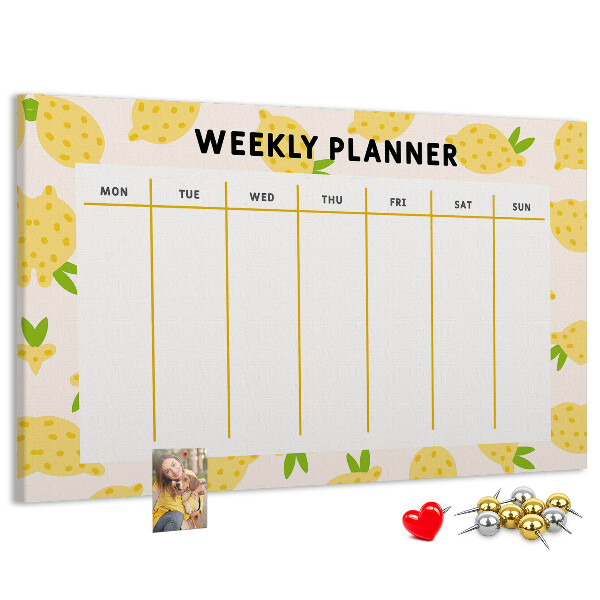 Tablero de anuncios calendario semanal con diseño de limones