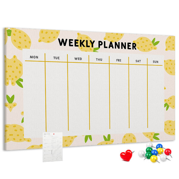 Tablero de anuncios calendario semanal con diseño de limones