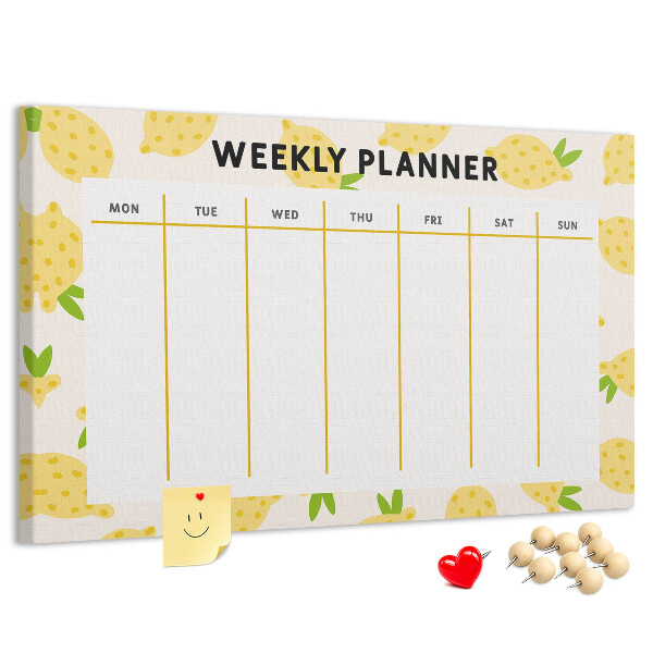 Tablero de anuncios calendario semanal con diseño de limones
