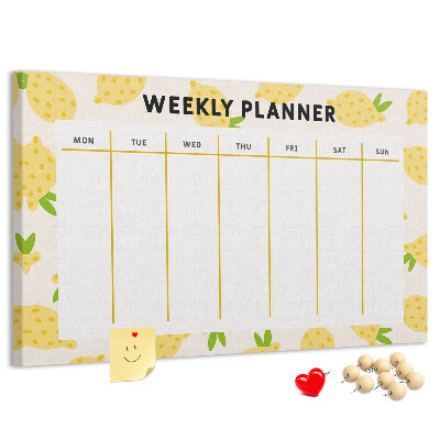 Tablero de anuncios calendario semanal con diseño de limones