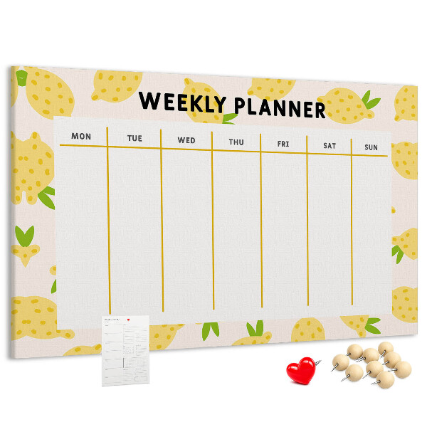 Tablero de anuncios calendario semanal con diseño de limones