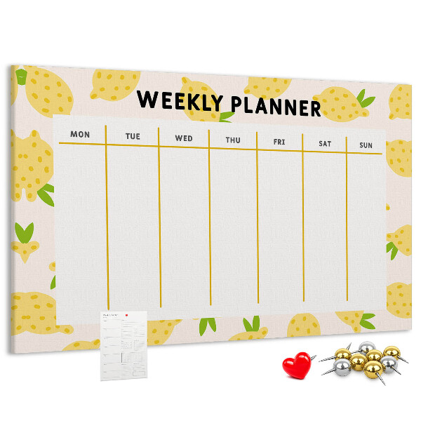 Tablero de anuncios calendario semanal con diseño de limones