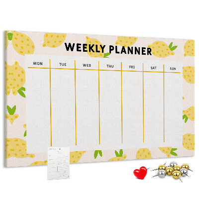 Tablero de anuncios calendario semanal con diseño de limones