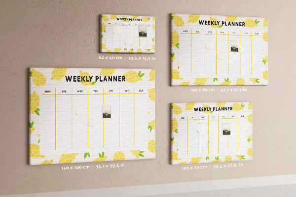 Tablero de anuncios calendario semanal con diseño de limones