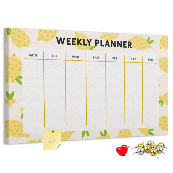 Tablero de anuncios calendario semanal con diseño de limones