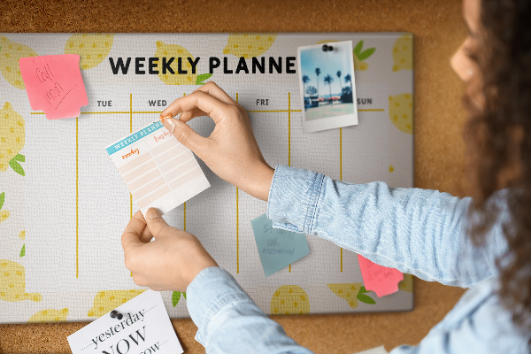 Tablero de anuncios calendario semanal con diseño de limones
