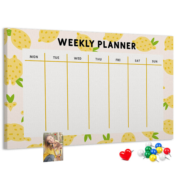 Tablero de anuncios calendario semanal con diseño de limones