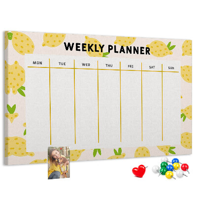 Tablero de anuncios calendario semanal con diseño de limones