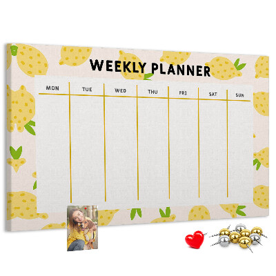 Tablero de anuncios calendario semanal con diseño de limones