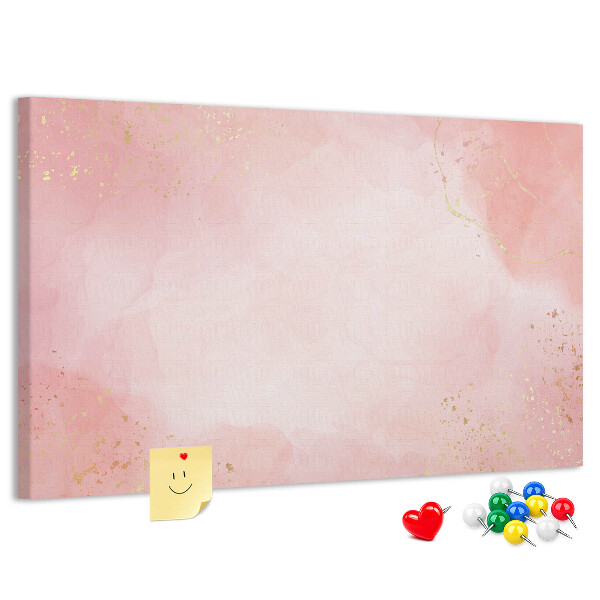 Pizarra de corcho con fondo rosa y delicados detalles dorados