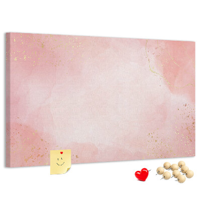 Pizarra de corcho con fondo rosa y delicados detalles dorados