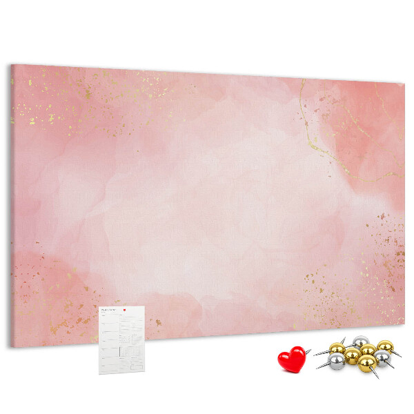 Pizarra de corcho con fondo rosa y delicados detalles dorados