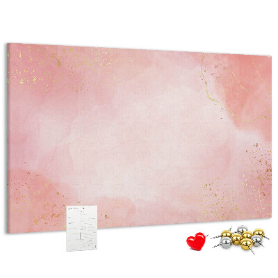 Pizarra de corcho con fondo rosa y delicados detalles dorados