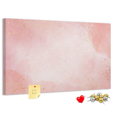 Pizarra de corcho con fondo rosa y delicados detalles dorados