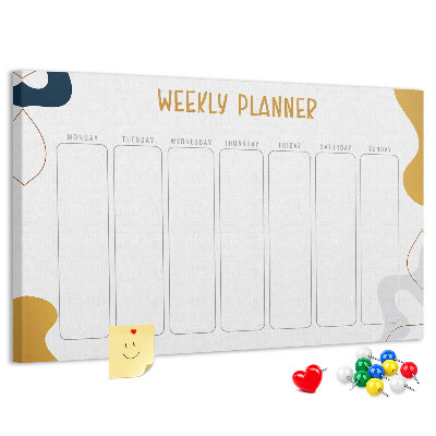 Tablero de corcho decorado planificador semanal con diseño abstracto y colorido