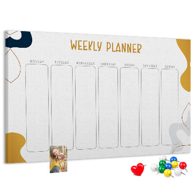 Tablero de corcho decorado planificador semanal con diseño abstracto y colorido