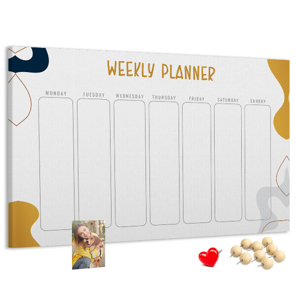 Tablero de corcho decorado planificador semanal con diseño abstracto y colorido