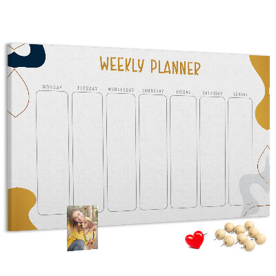 Tablero de corcho decorado planificador semanal con diseño abstracto y colorido