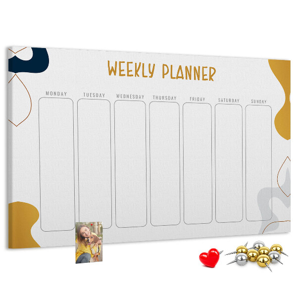 Tablero de corcho decorado planificador semanal con diseño abstracto y colorido