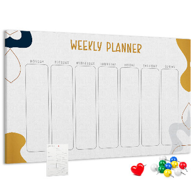 Tablero de corcho decorado planificador semanal con diseño abstracto y colorido