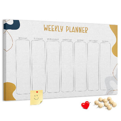 Tablero de corcho decorado planificador semanal con diseño abstracto y colorido
