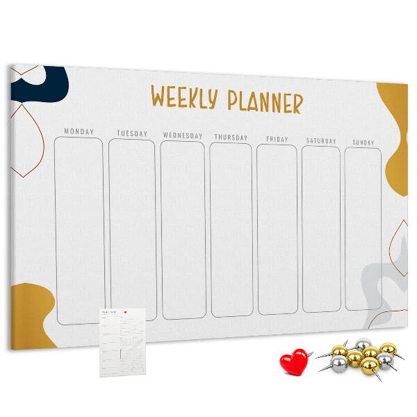 Tablero de corcho decorado planificador semanal con diseño abstracto y colorido